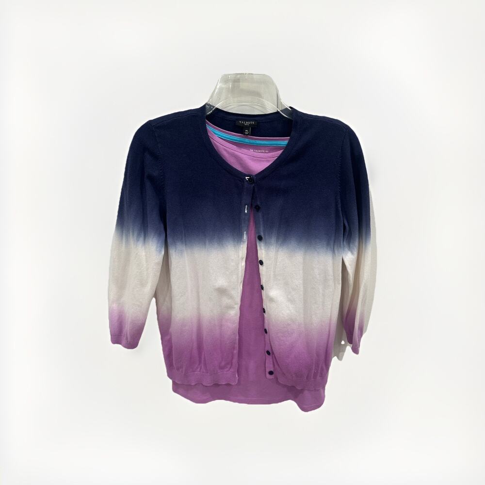 Talbots Ombre Tie Dye Cardigan Sweater Set Pima Cotton Petite Medium PM XS